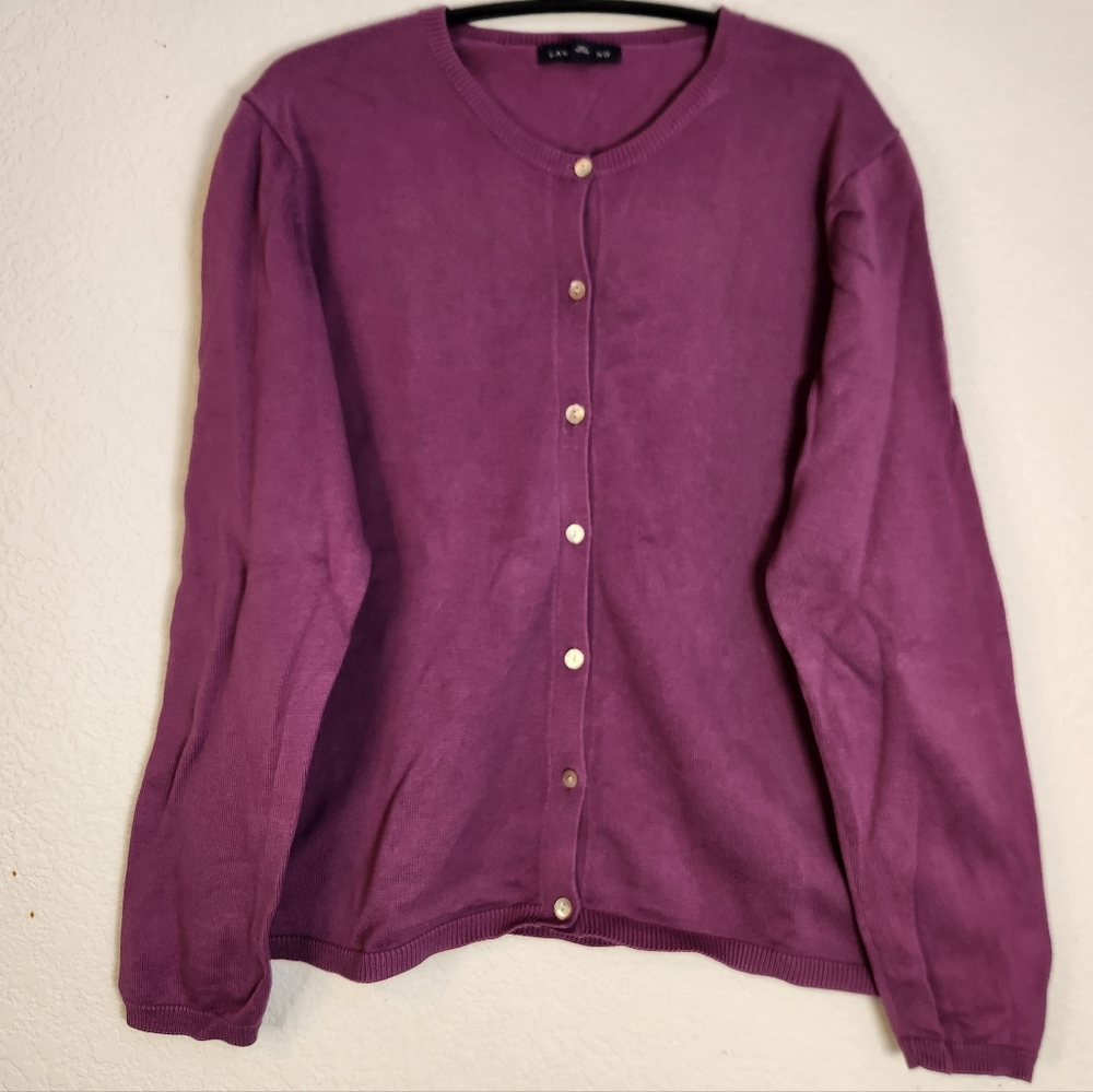 Lands' End Dark Magenta Button-Front Knit Cardigan, Size M